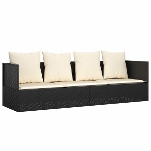 vidaXL Outdoor Lounge Bed with Cushions | Adjustable Black Poly Rattan Sun Lounger Modern Garden Furniture for Relaxing Comfortably Outdoors - 1 of 4