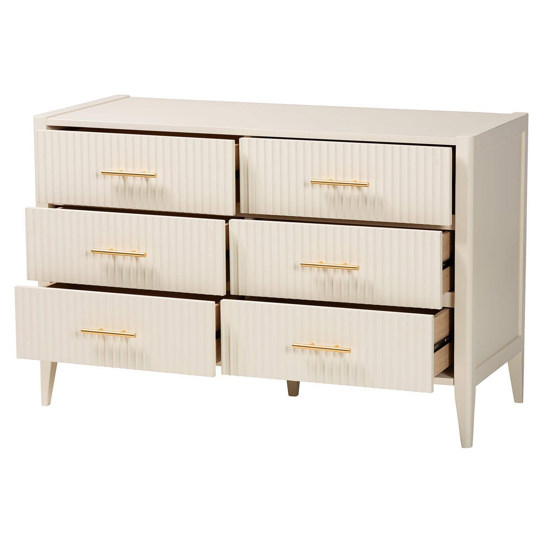Baxton Studio Primrose Fluted Wood 6 Drawer Dresser Ivory
