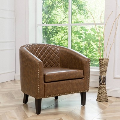 Tufted Faux Leather Barrel Club Chair - Kinwell