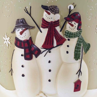 Beige Resin Snowmen Gathering Wastebasket
