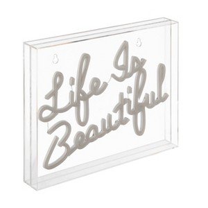 13.7" x 10.9" Life is Beautiful Contemporary Glam Acrylic Box USB Operated LED Neon Light Orange - JONATHAN Y - 1 of 4