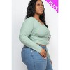 Slickblue Plus Size Button Up Cropped Top, Ribbed Knit, Scoop Neck, Long Sleeve, Fitted Style, Green Bay, Size 1XL-3XL - 4 of 4