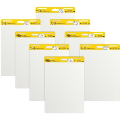 Post-It Self-Stick Easel Pad, 25 x 30 Inches, Unruled, White, 30 Sheets, pk of 8