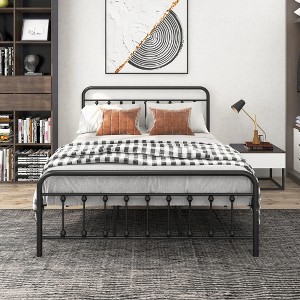 Lyngins Full Size Bed Frame, Metal Platform Bed Frame with High Headboard, Under-Bed Storage, Noise-Free Bed, No Box Spring Needed - 1 of 4