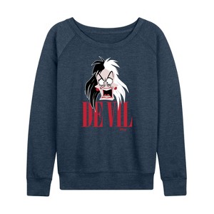 Women's - Disney Villains - Valentine's Day Lightweight French Terry Wide Neck Long Sleeve Graphic Shirt - 1 of 4