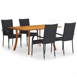 vidaXL Dining Set Black Solid Acacia Wood, PE Rattan, Powder-Coated Steel - 59.1" Table Length Black 5 Piece Set Stackable - 1 of 4