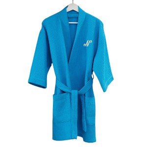 Personalization Mall Embroidered Waffle Weave Robe, Aqua, N - 1 of 2