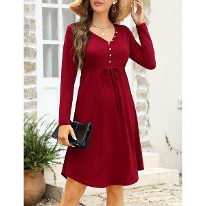 Casual Long Sleeve Dress for Women Soft Comfy Ribbed Knit Crew Neck Button  Down Flowy A Line Dresses : Target