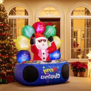 6ft Xmas Inflatable DJ Santa - RGB LED Orbs Music Mute Mode Stakes/Ropes Quick Setup Outdoor Party Decor - 1 of 4