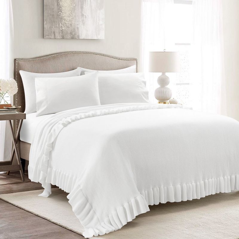 Home Boutique Reyna Soft Knitted Ruffle Blanket / Coverlet, White - 88 in X 88 in, 1 of 2