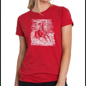 LA Pop Art Women's Premium Blend Word Art T-shirt - POPULAR HORSE BREEDS - 1 of 4
