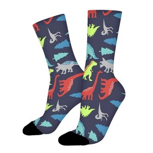 Cute Dinosaur Pattern Women Printed Crew Socks Funny Funky Socks Soft Polyester Novelty Gifts for Artists Men - 1 of 4