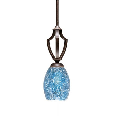 Toltec Lighting Zilo 1 - Light Pendant in  Dark Granite with 5" Turquoise Fusion Shade