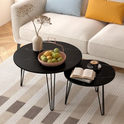 NicBex Modern Nesting Coffee Table Set of 2,Round Marble Tabletop & Sturdy Metal Legs,Center Table for Living Room