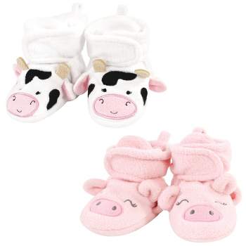 Hudson Baby Infant Girl Cozy Fleece Booties, Cow Pig, 0-6 Months