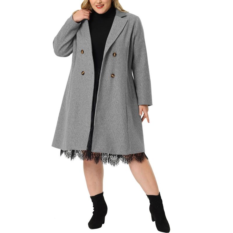 Agnes Orinda Women's Plus Size Fashion Notched Lapel Double Breasted Pea Coats, 1 of 6