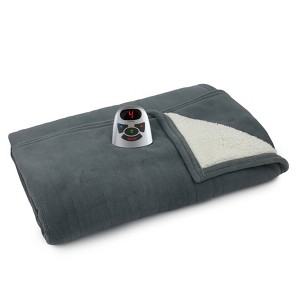 Electric Warming Microplush with Sherpa Blanket Full Gray - Biddeford