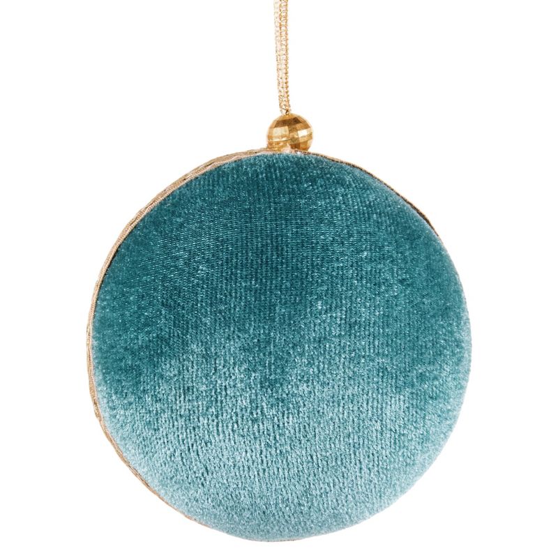 Northlight Velour Round Ball Christmas Ornament - 3.25" - Teal Green and Gold, 2 of 4