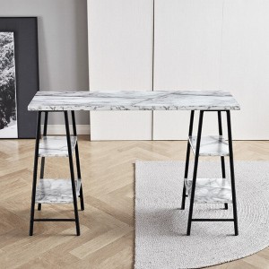 FONTOI 48 Inch Home Office Desk Modern Computer Desk Work Table with Marble Texture Tabletop, 2 Side Open Storage Shelves, White, 47.25"* 23.75"*30" - 1 of 4