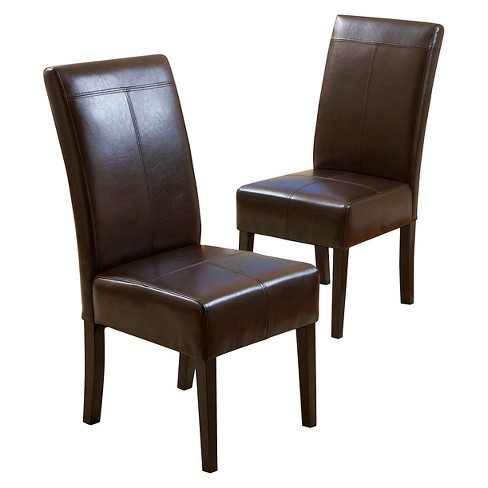 Set Of 2 T-stitch Leather Dining Chairs Brown - Christopher Knight Home :  Target