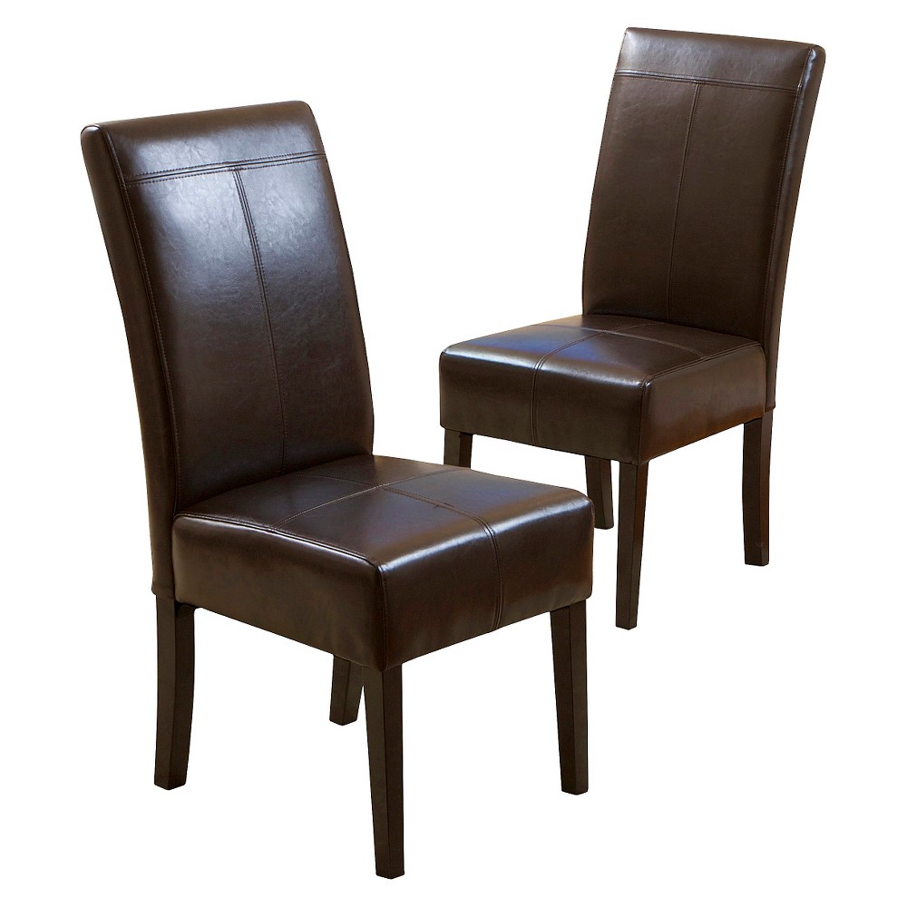 Photos - Chair Set of 2 T-stitch Leather Dining  Brown - Christopher Knight Home