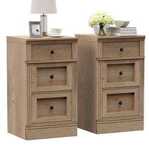 Brafabhome 31" Tall Farmhouse 3 Drawers Nightstands Set of 2, Narrow Bedside Tables w/ Retro Handle, Rustic Wood Night Stand w/ Storage for Bedroom - 1 of 4