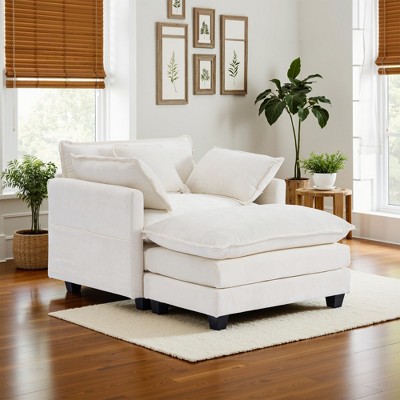 Busaurus Oversized Chenille Indoor Chaise Lounge Chair with Ottoman
