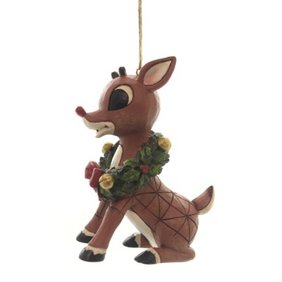Jim Shore 4.0" Rudolph W/ Wreath Around Neck Ornament Reindeeer  -  Tree Ornaments