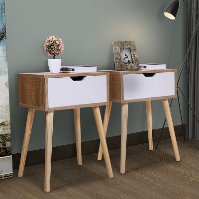 DOMETOUR Set of 2 Nightstand, Modern End Table with Drawer, Wooden Side Table for Living Room and Bedroom, Natural