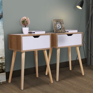 DOMETOUR 2Pcs Tea Table with Drawer End Table Solid Wood Legs for Living Room White - 1 of 4