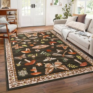 Area Rugs for Living Room Modern Insect Rug Mushroom Pattern Rug Soft Washable Non Slip Low Pile Rug - 1 of 4