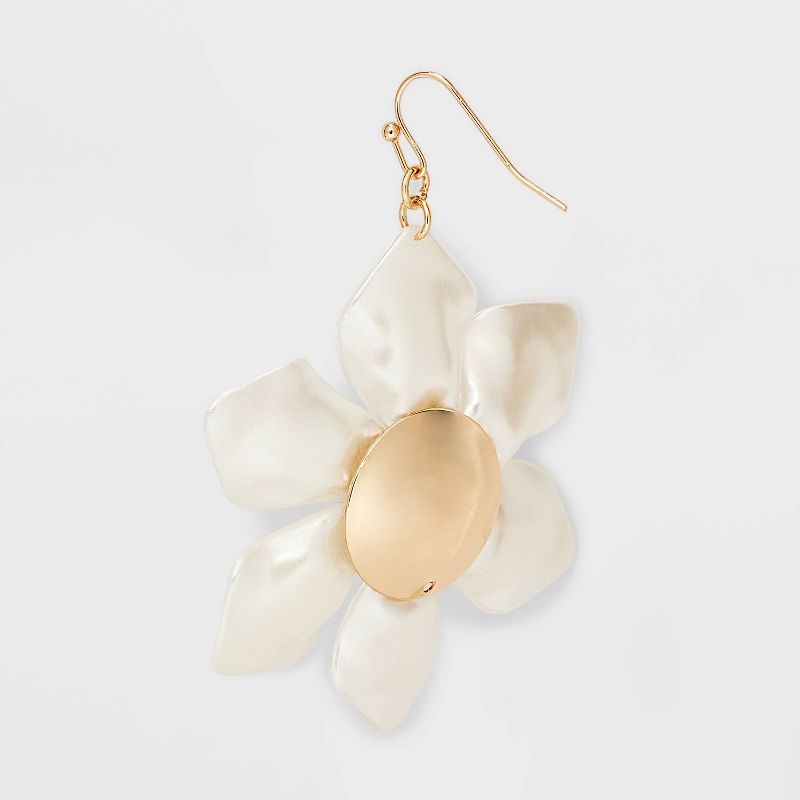 Gold White Oversized Floral Drop Earrings - A New Day&#8482; White, 4 of 5