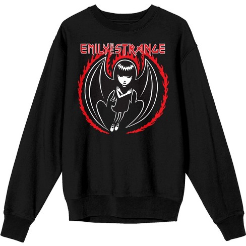 Emily The Strange Character With Bat Wings Crew Neck Long Sleeve