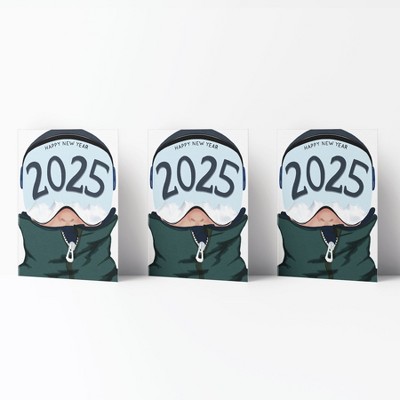 Happy New Year 2025 Skier Man Winter/Holiday/Christmas Greeting Card Pack Sets (3 ct) by Ramus & Co