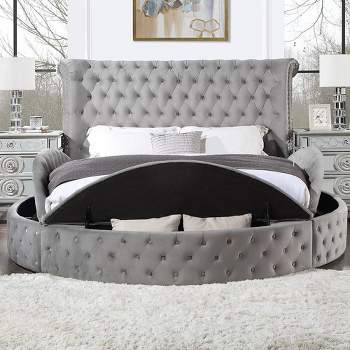 109" Queen Bed Gaiva Bed Gray Velvet - Acme Furniture