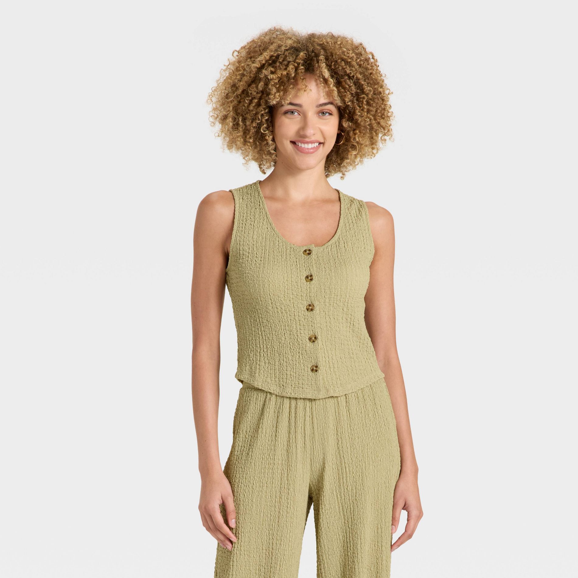 Women's Crinkle Vest - A New Day™ Light Green M