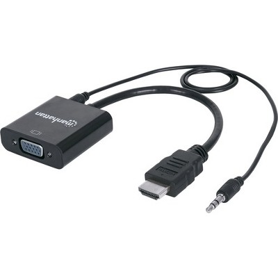 Manhattan HDMI Male to VGA Female Converter with Audio and Optional USB Micro-B Power Port - Retail Bag - 1 x DB-15 Female VGA