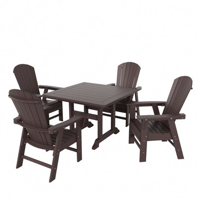 WestinTrends 5 Piece Outdoor Patio Dining Square Table and Shell Back Armchair Set
