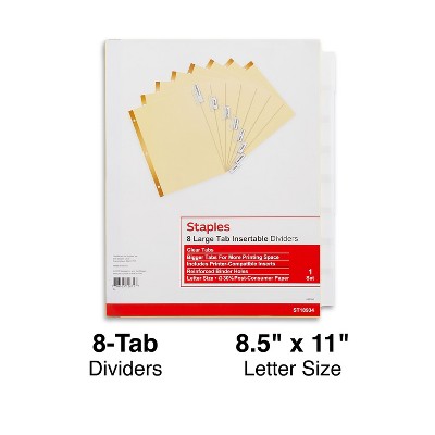 Staples Insertable Big Tab Paper Dividers 8-Tab Clear (18934/11112) 153874