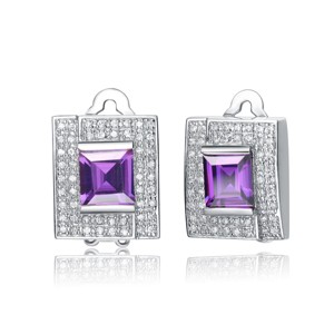 Guili Sterling Silver Clear and Purple Cubic Zirconia Square Stud Earrings - 1 of 2
