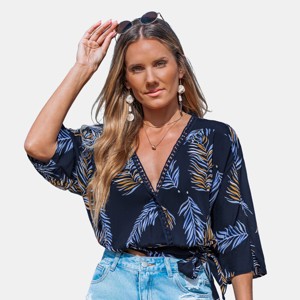 Women's Boho Blue Leaf Vacay Shirt - Cupshe - 1 of 4