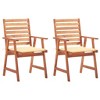 vidaXL Solid Acacia Wood Patio Dining Chairs with Cream Cushions, Set of 2 - Weather-Resistant Outdoor Seating for Garden, Terrace, or Patio. - 2 of 4