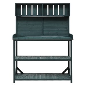 Gulches 65" Forest Dark Green Farmhouse Garden Potting Bench with Planter Stands and Holders - 1 of 4