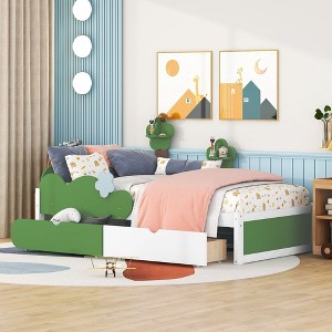 Twin Size Kids Platform Bed With 10 Wood Slats Support Easy Assembly Bed Frame With Grass Hill Trees Decor 77.8” x 42.4” x 42.8”(L x W x H) - 1 of 4