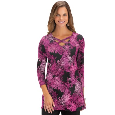 Collections Etc Paisley Lattice V-neck Tunic