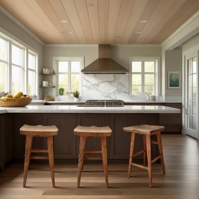 Royal Hampton 29 Inch Backless Barstool, Handcrafted Saddle Seat, Acacia Wood