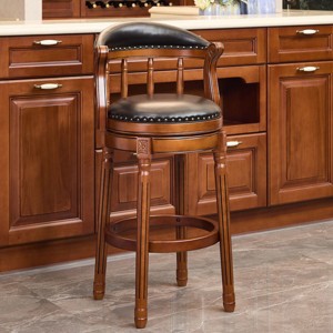 Okak Antique Solid Wood Round Counter Height Bar Stools for Dining Rooms,Degree Swivel Upholstered Counter Bar Stools with Backs - 1 of 4
