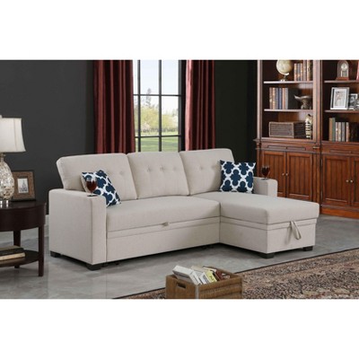 VYNXARIA 82inch Width Sectional sofa with storage chaise and cupholder armrest,Beige
