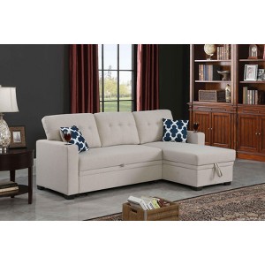 VYNXARIA 82inch Width Sectional sofa with storage chaise and cupholder armrest,Beige - 1 of 4