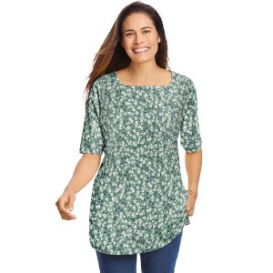 Woman Within Plus Size Printed Perfect Square-Neck Tee - 1 of 3